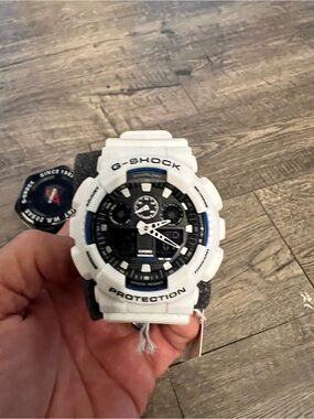 G-Shock White and Black Sport Watch with Blue Accents